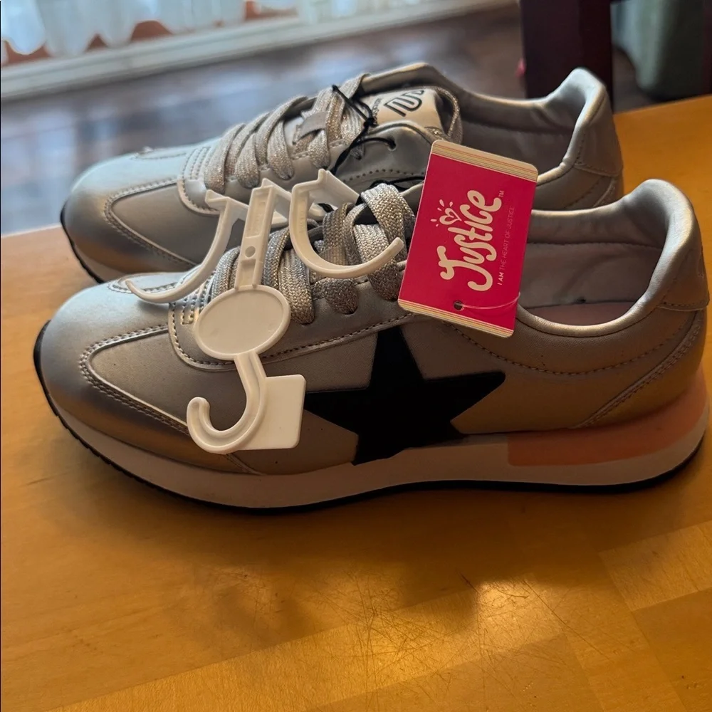 Justice Silver Sneakers with Black Star